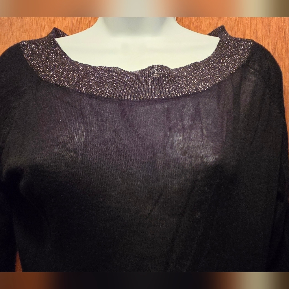 HOST PICK! 🎉🎊Avon Black & Shimmering Long Sleeve Sheer Sweater SzL - Picture 3 of 6
